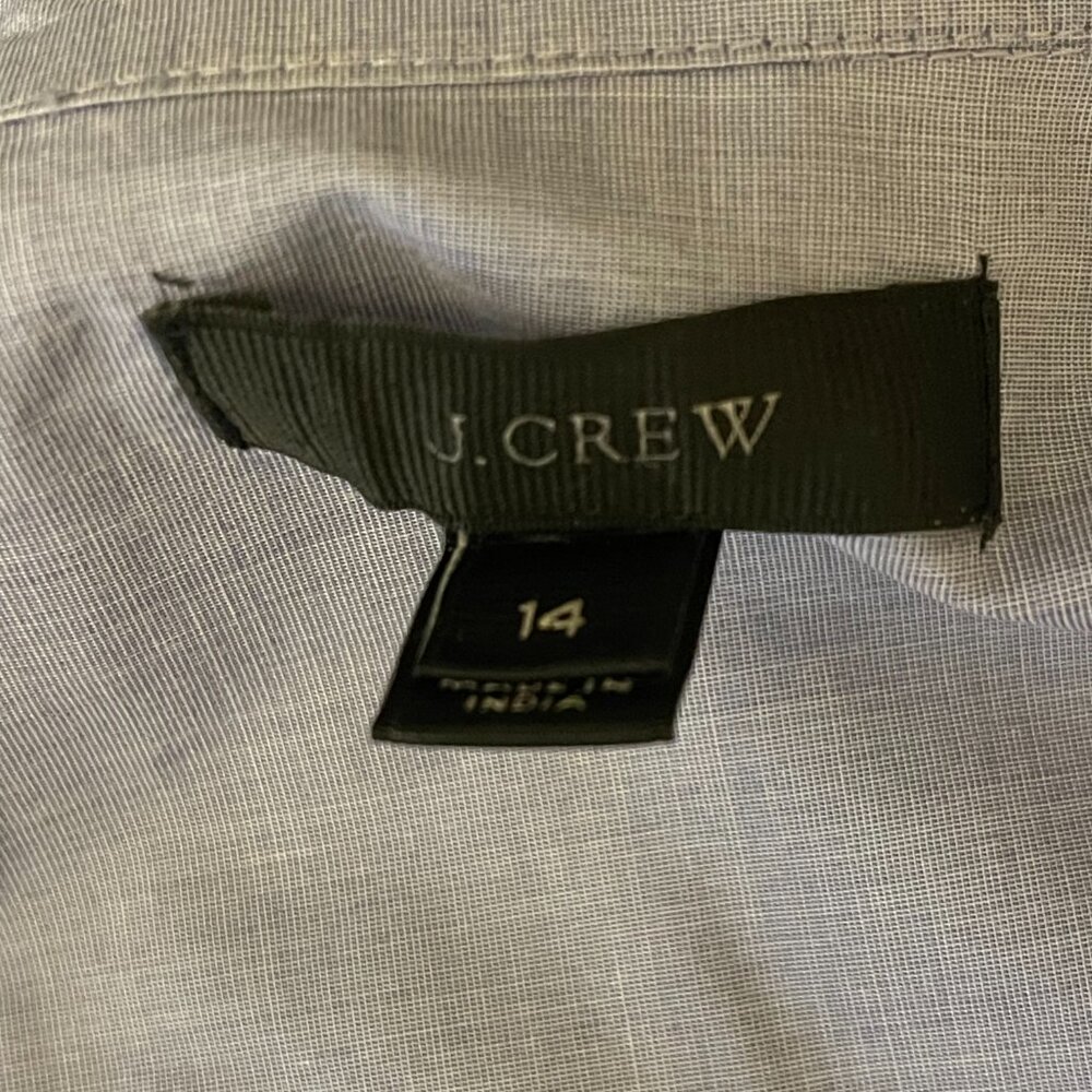 J. Crew Women's Sequin Side Stripe Cotton Button-up Blue Long Slv. Blouse Sz. 14 - Picture 9 of 10
